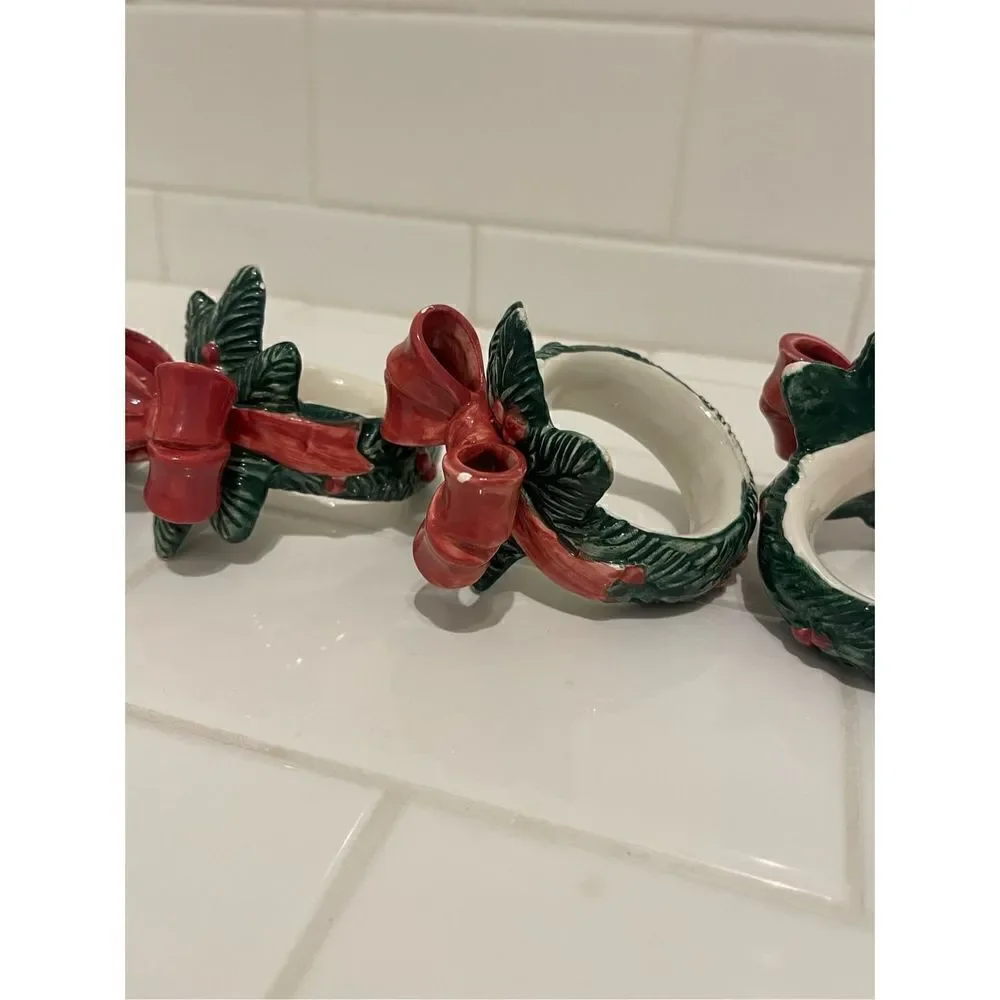 Vintage Fitz & Floyd Ceramic Holiday Napkin Rings